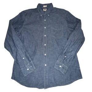 J. Crew Shirt Large L Blue Organic Cotton Chambray Slim Fit Button Down Preppy